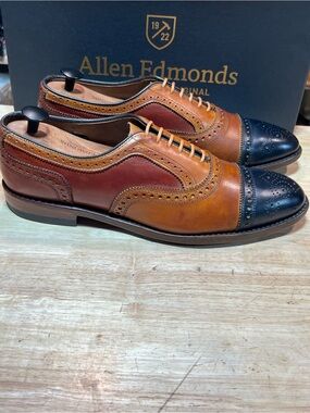 Allen Edmonds Strand Men’s Custom “Tri-Color” Cap Toe Oxfords Sz 10D Made 🇺🇸